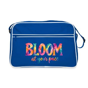 Bloom at your pace – Bunter Aquarell-Spruch - Retro Tasche - Blau/Weiß - Vorne