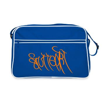 Graffiti Orange Handlettering Stuttgart - Retro Tasche - Blau/Weiß - Vorne