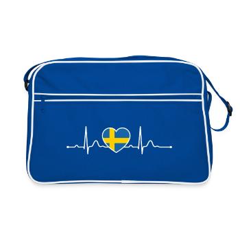 Schweden Herzlinie Herzschlag Skandinavien Urlaub - Retro Tasche - Blau/Weiß - Vorne