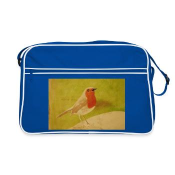 Illustration d’oiseau avec ventre rouge - Sac Retro - bleu/blanc - Devant
