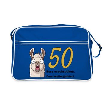 50th birthday – briefly frightened, then celebrated - Retro Bag - blue/white - Front