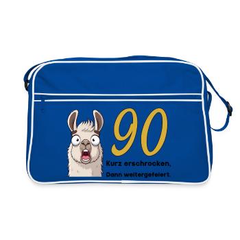 90th birthday – briefly frightened, then celebrated - Retro Bag - blue/white - Front