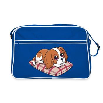 Cavalier king charle rêveur sur coussin à carreaux - Sac Retro - bleu/blanc - Devant
