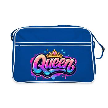 Queen Graffiti Kronen-Design - Retro Tasche - Blau/Weiß - Vorne