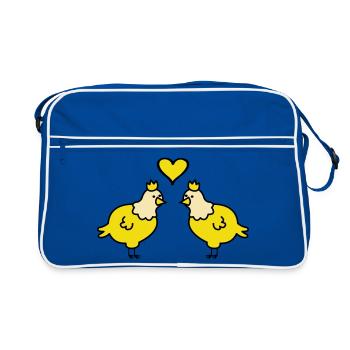 Twin Chickens Heart Pair - Retro Bag - blue/white - Front