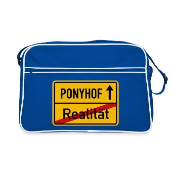 Ponyhof Realität Ortsschild Lustig Spruch Humor - Retro Tasche - Blau/Weiß - Vorne