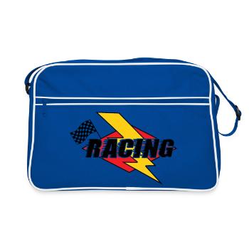 Éclair de course et drapeau - Sac Retro - bleu/blanc - Devant