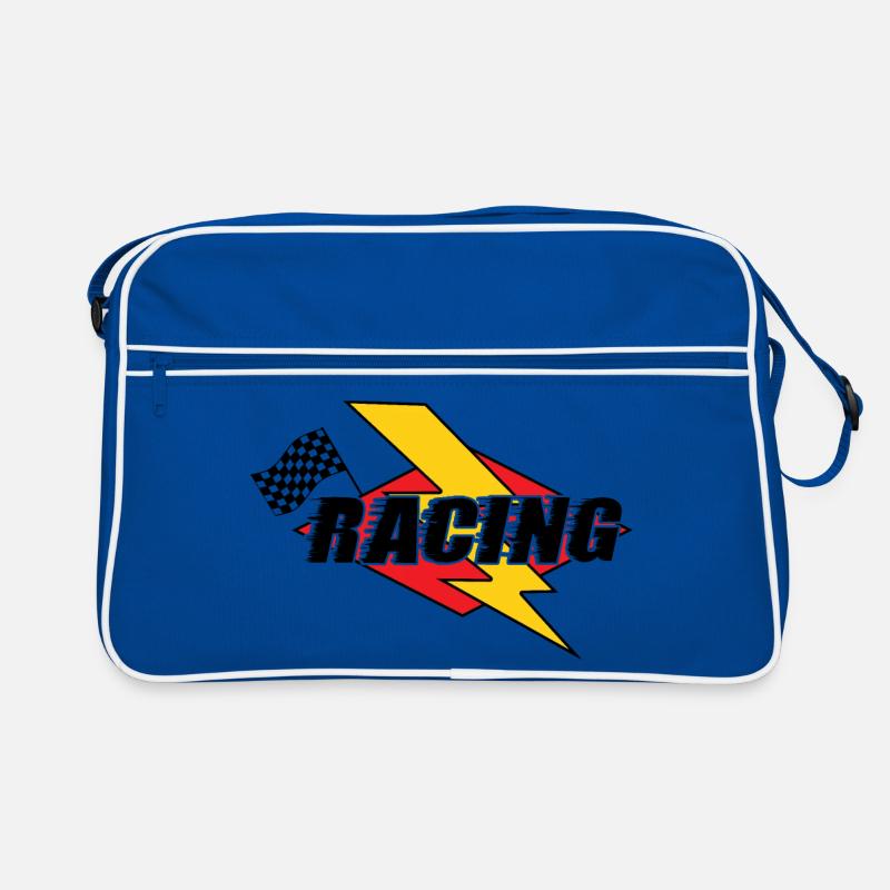 Racing Lightning Bolt & Flagge - Retro Tasche - Blau/Weiß