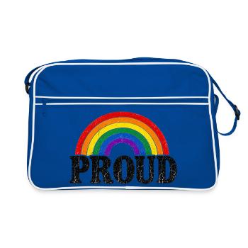 Proud Regenbogen Vintage Cap Shirt Sticker Kissen - Retro Tasche - Blau/Weiß - Vorne