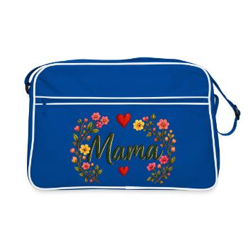 Watercolor Floral Mama Cute Mother's Day T-Shirt - Retro Tasche - Blau/Weiß - Vorne