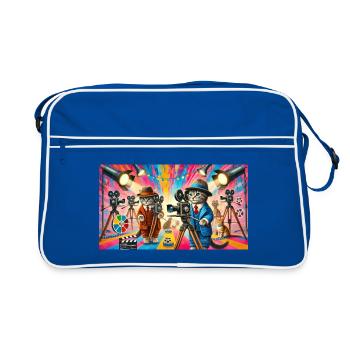 Colorful Cinema Cats on a Movie Set - Retro Bag - blue/white - Front