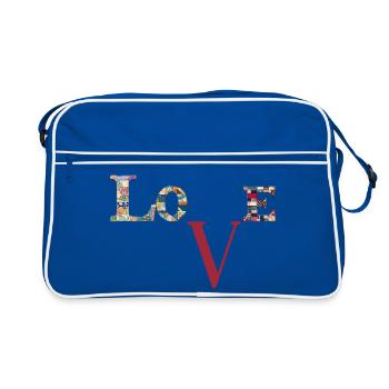 Love Patchwork Typography - Retro Bag - blue/white - Front