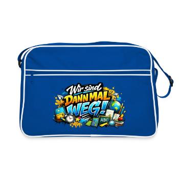 Wir sind dann mal weg Schulabenteuer - Retro Tasche - Blau/Weiß - Vorne