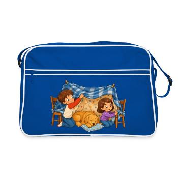Grotte de couvertures pour enfants avec motif câlin de chien - Sac Retro - bleu/blanc - Devant