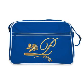 Initiale P mit Rose - Retro Tasche - Blau/Weiß - Vorne
