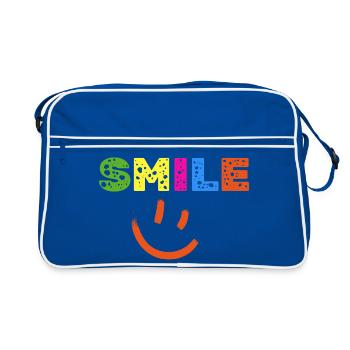 Smile Farbexplosion, Gute Laune Shirt, Statement  - Retro Tasche - Blau/Weiß - Vorne