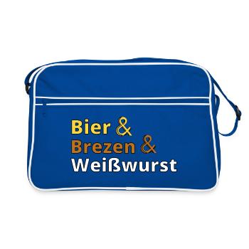 Bier, Brezen und Weisswurst - Bayern - Retro Tasche - Blau/Weiß - Vorne