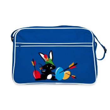 Lapin de Pâques avec un arc et une flèche - Sac Retro - bleu/blanc - Devant