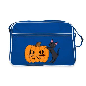 Black Cat with Pumpkin Grimace - Retro Bag - blue/white - Front
