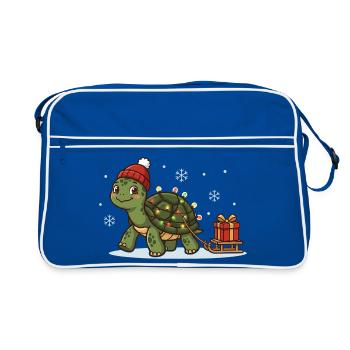Weihnachts-Schildkröte mit Lichterkette - Retro Tasche - Blau/Weiß - Vorne