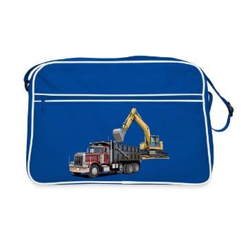 Lastwagen mit Bagger - Retro Tasche - Blau/Weiß - Vorne
