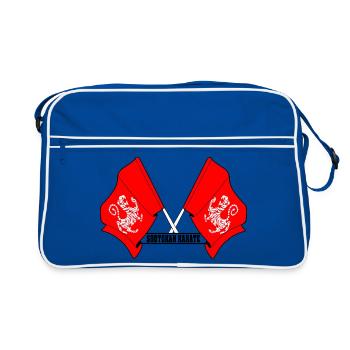 Two tiger flags crossed with text SHOT - Retro Bag - blue/white - Front