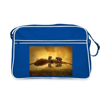 3 éléphants gris sous le ciel jaune - Sac Retro - bleu/blanc - Devant