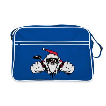 Santa Claus on motorcycle with gifts - Retro Bag - blue/white - Front