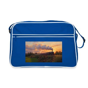 Train à vapeur du coucher du soleil - Sac Retro - bleu/blanc - Devant