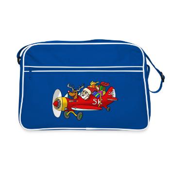 Santa im Flieger - Retro Tasche - Blau/Weiß - Vorne