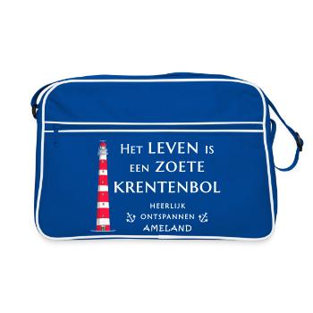 Ameland, Netherlands Lighthouse Hand Drawing - Retro Bag - blue/white - Front