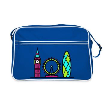 London City Skyline Big Ben Moderne Linienkunst - Retro Tasche - Blau/Weiß - Vorne