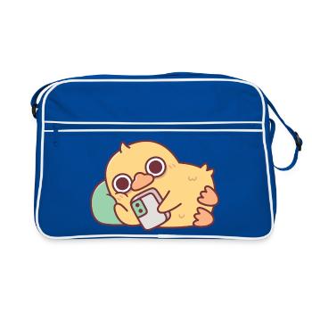 Süße Ente entspannt mit dem Handy. - Retro Tasche - Blau/Weiß - Vorne