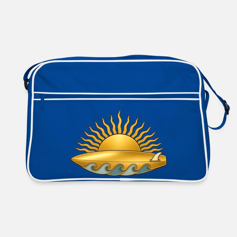 Soleil doré avec planche de surf et vagues de mer Sac Retro