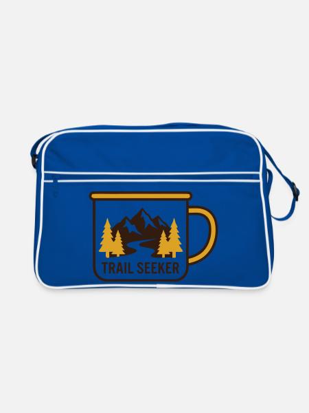 Berge Tasse Wander Logo - Retro Tasche - Blau/Weiß - Vorne