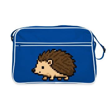 Pixeliger Igel im Retro-Stil - Retro Tasche - Blau/Weiß - Vorne