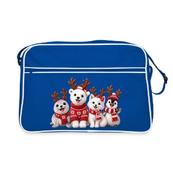 Fröhliche Weihnachtstiere mit Rentiergeweih - Retro Tasche - Blau/Weiß - Vorne