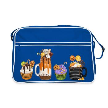 🎃 Sweet Halloween Temptation – Cupcakes & Drinks - Retro Bag - blue/white - Front
