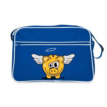 A piggy bank with wings and halo - Retro Bag - blue/white - Front