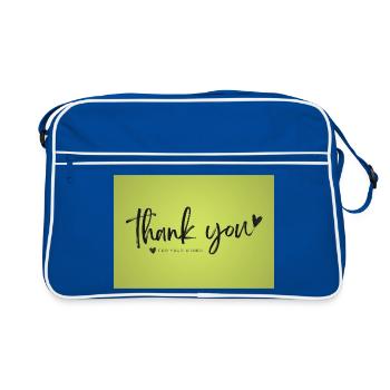 Thank You Script on Lime Green - Retro Bag - blue/white - Front