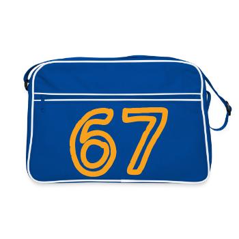 Number 67 in orange - Retro Bag - blue/white - Front