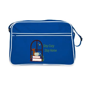 Bleib Gemütlich bleib Zuhause - Retro Tasche - Blau/Weiß - Vorne