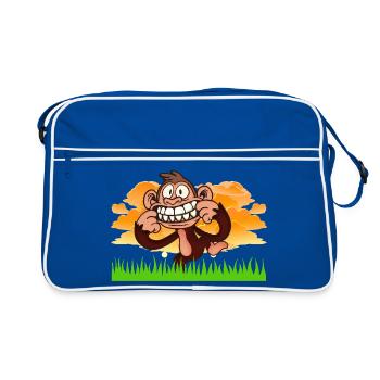 Funny Grinning Monkey Retro Cartoon Jungle Art - Retro Bag - blue/white - Front