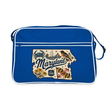 Maryland Vintage Staatsflagge & Krabbenaufkleber - Retro Tasche - Blau/Weiß - Vorne