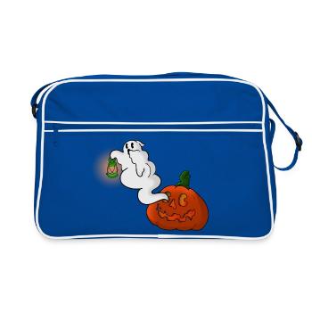 Fantôme avec lanterne sur une citrouille - Sac Retro - bleu/blanc - Devant
