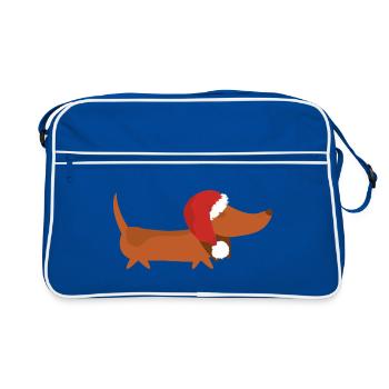 Teckel avec chapeau de Noël - Sac Retro - bleu/blanc - Devant