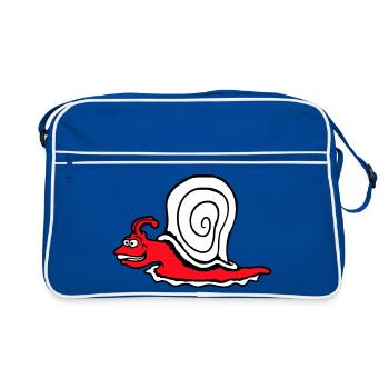 Schnecke Schnell Kriechen Lustig Cartoon Raserei - Retro Tasche - Blau/Weiß - Vorne