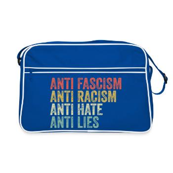 Anti-fascism, anti-racism, anti-hatred, anti-lies - Retro Bag - blue/white - Front