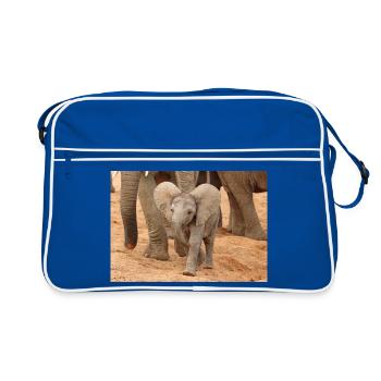 Kleines Elefantenbaby in Afrika - Retro Tasche - Blau/Weiß - Vorne
