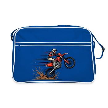 Motocross Sprung im Schlamm - Retro Tasche - Blau/Weiß - Vorne